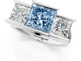 White gold Three Stone Fancy Blue Princess Cut Cut Channel Set Diamond Ring_1