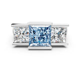 White gold Three Stone Fancy Blue Princess Cut Cut Channel Set Diamond Ring_24