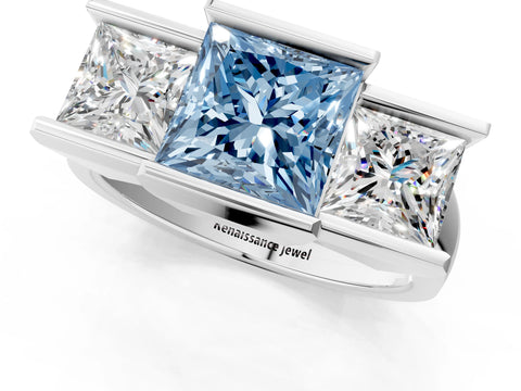 White gold Three Stone Fancy Blue Princess Cut Cut Channel Set Diamond Ring_25