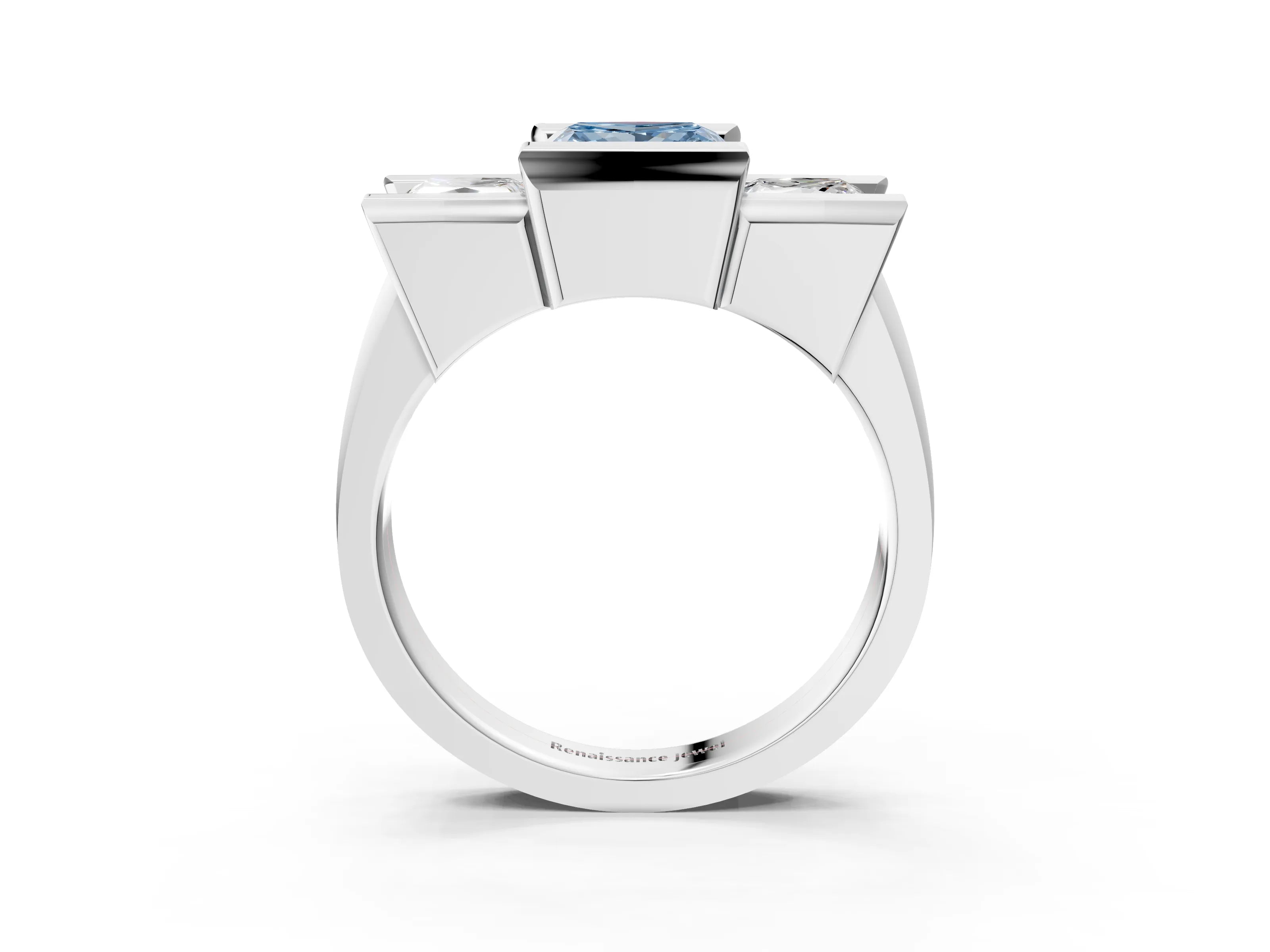 White gold Three Stone Fancy Blue Princess Cut Cut Channel Set Diamond Ring_27