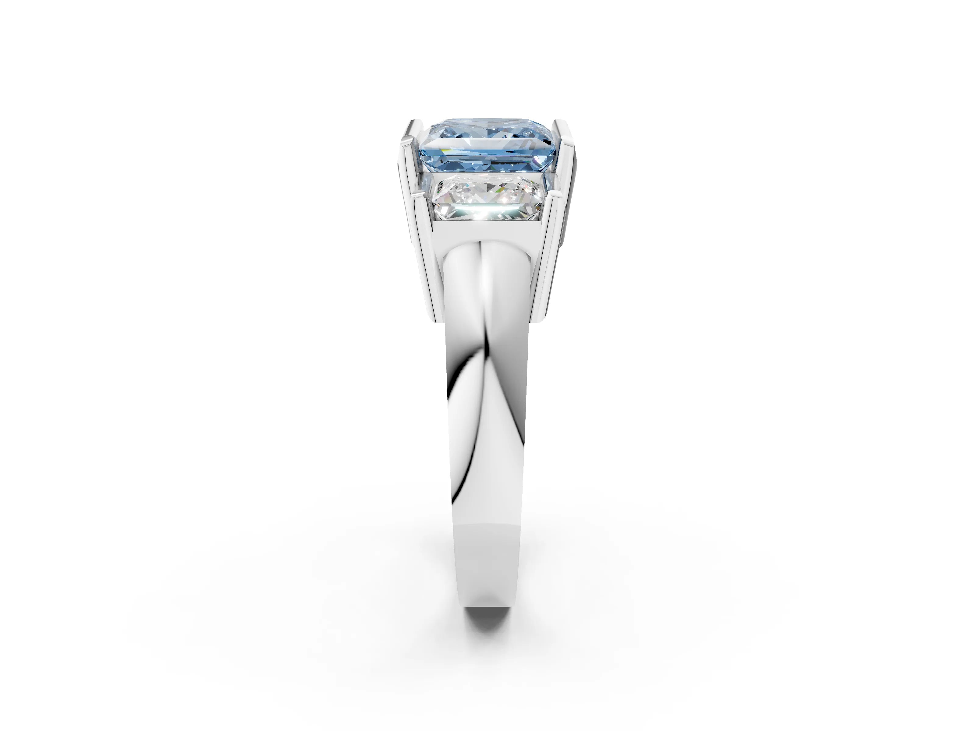 White gold Three Stone Fancy Blue Princess Cut Cut Channel Set Diamond Ring_2