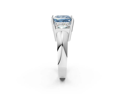 White gold Three Stone Fancy Blue Princess Cut Cut Channel Set Diamond Ring_2