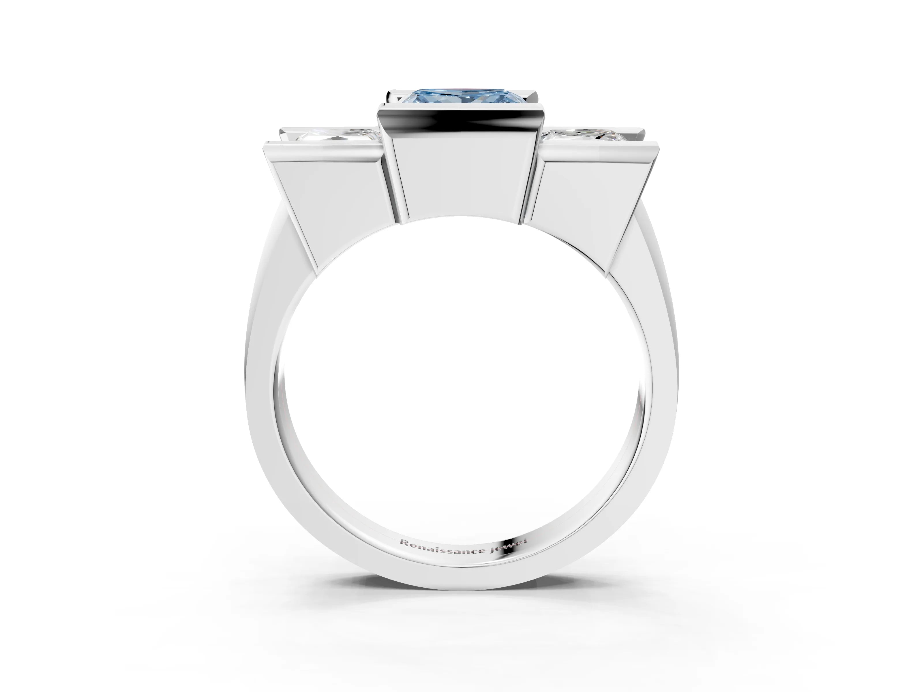 White gold Three Stone Fancy Blue Princess Cut Cut Channel Set Diamond Ring_3