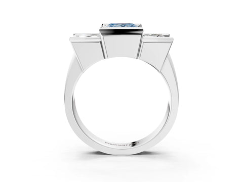 White gold Three Stone Fancy Blue Princess Cut Cut Channel Set Diamond Ring_3