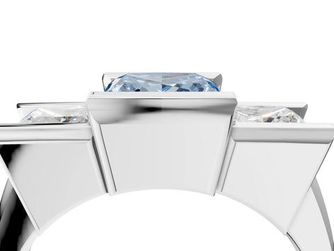 White gold Three Stone Fancy Blue Princess Cut Cut Channel Set Diamond Ring_4