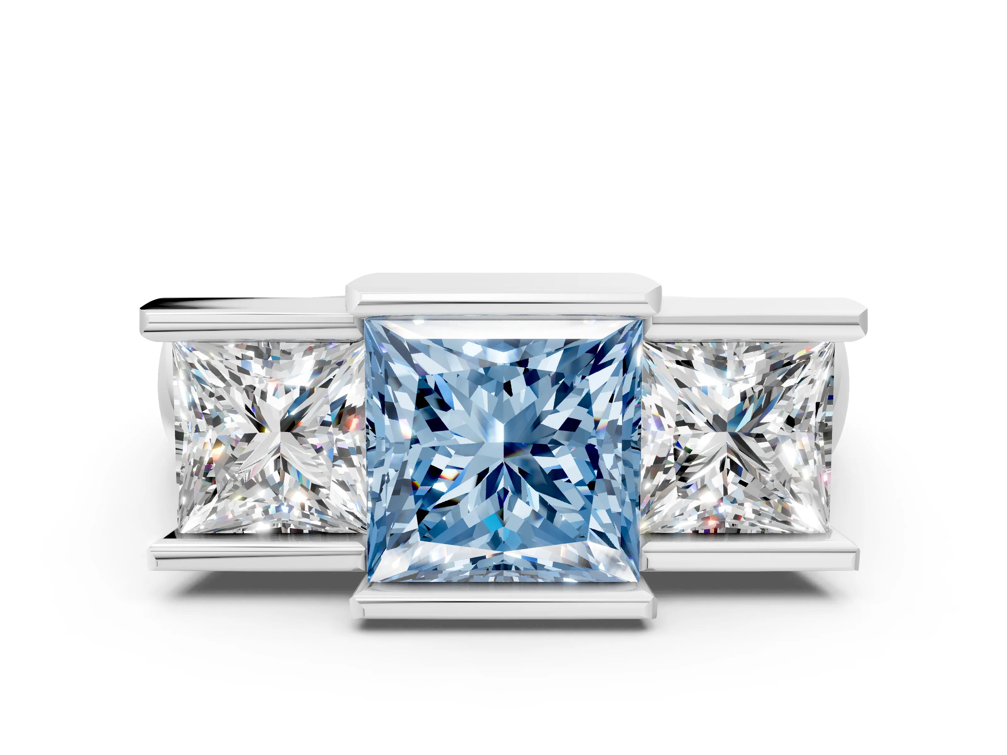 White gold Three Stone Fancy Blue Princess Cut Cut Channel Set Diamond Ring