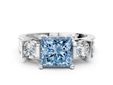 White gold Three-Stone Fancy Blue Princess Cut Cut Classic Band Prong Setting Ring
