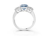 White gold Three-Stone Fancy Blue Princess Cut Cut Diamond Engagement Ring with Flat Band and Four-Prong Setting_15
