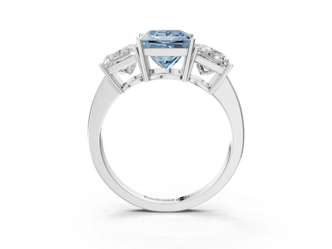 White gold Three-Stone Fancy Blue Princess Cut Cut Diamond Engagement Ring with Flat Band and Four-Prong Setting_15