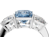 White gold Three-Stone Fancy Blue Princess Cut Cut Diamond Engagement Ring with Flat Band and Four-Prong Setting_16