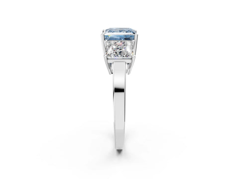 White gold Three-Stone Fancy Blue Princess Cut Cut Diamond Engagement Ring with Flat Band and Four-Prong Setting_2