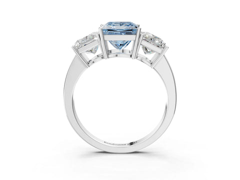 White gold Three-Stone Fancy Blue Princess Cut Cut Diamond Engagement Ring with Flat Band and Four-Prong Setting_3