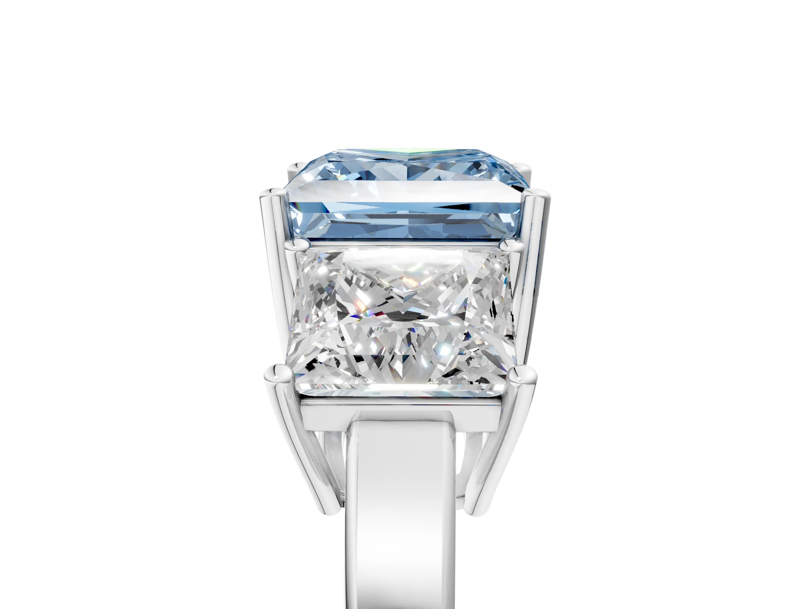 White gold Three-Stone Fancy Blue Princess Cut Cut Diamond Engagement Ring with Flat Band and Four-Prong Setting_5
