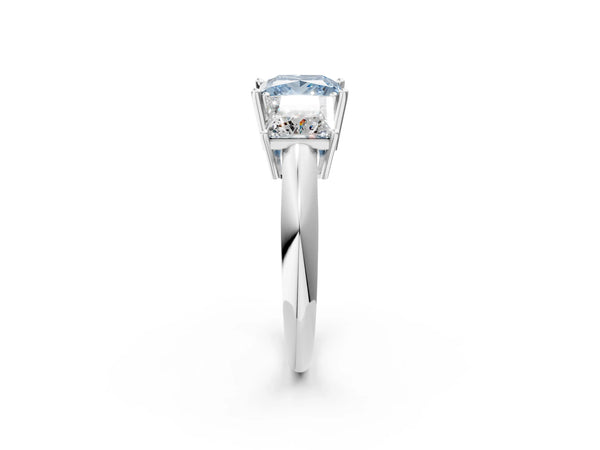 Platinum Three-Stone Fancy Blue Princess Cut Cut Diamond Engagement Ring with Prong Setting on a White Gold Band