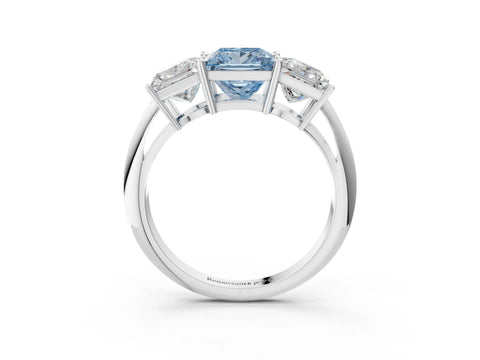 White gold Three-Stone Fancy Blue Princess Cut Cut Diamond Engagement Ring with Prong Setting on a White Gold Band_15