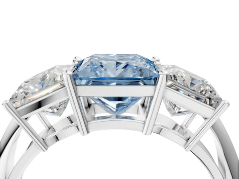 White gold Three-Stone Fancy Blue Princess Cut Cut Diamond Engagement Ring with Prong Setting on a White Gold Band_16