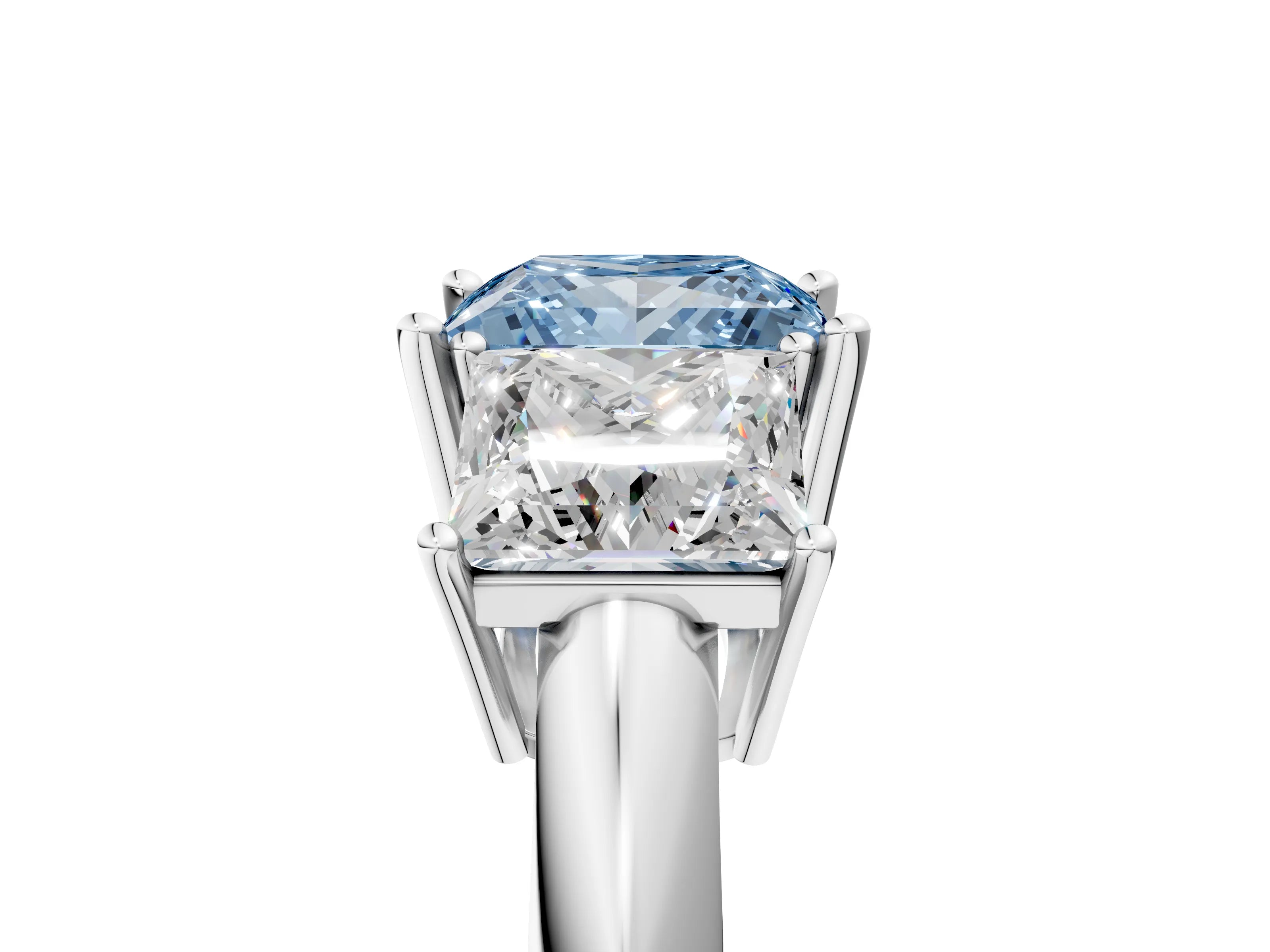 White gold Three-Stone Fancy Blue Princess Cut Cut Diamond Engagement Ring with Prong Setting on a White Gold Band_35
