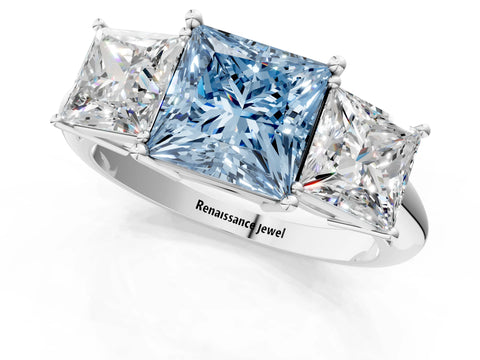 White gold Three-Stone Fancy Blue Princess Cut Cut Diamond Engagement Ring with Prong Setting on a White Gold Band_49