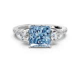 White gold Three-Stone Fancy Blue Princess Cut Cut Diamond Pavé Band with Prong Setting_27