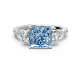 White gold Three-Stone Fancy Blue Princess Cut Cut Diamond Pavé Band with Prong Setting_33