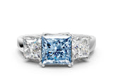 White gold Three-Stone Fancy Blue Princess Cut Cut Diamond Ring with Channel Set Band and Four-Prong Setting_14