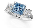 White gold Three-Stone Fancy Blue Princess Cut Cut Diamond Ring with Channel Set Band and Four-Prong Setting_15