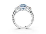 White gold Three-Stone Fancy Blue Princess Cut Cut Diamond Ring with Channel-Set Band and Prong Setting_3