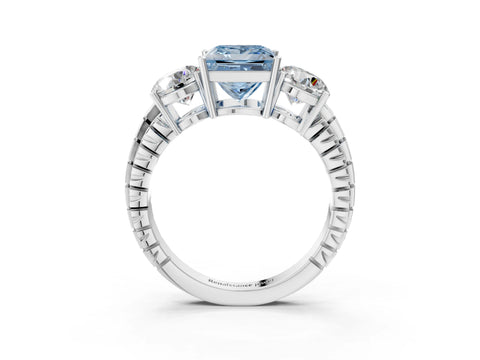 White gold Three-Stone Fancy Blue Princess Cut Cut Diamond Ring with Channel-Set Band and Prong Setting_3