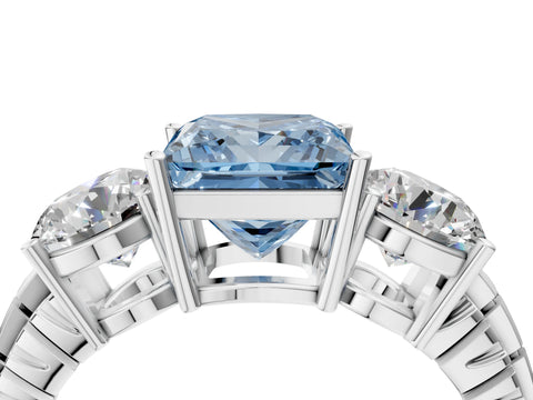 White gold Three-Stone Fancy Blue Princess Cut Cut Diamond Ring with Channel-Set Band and Prong Setting_4