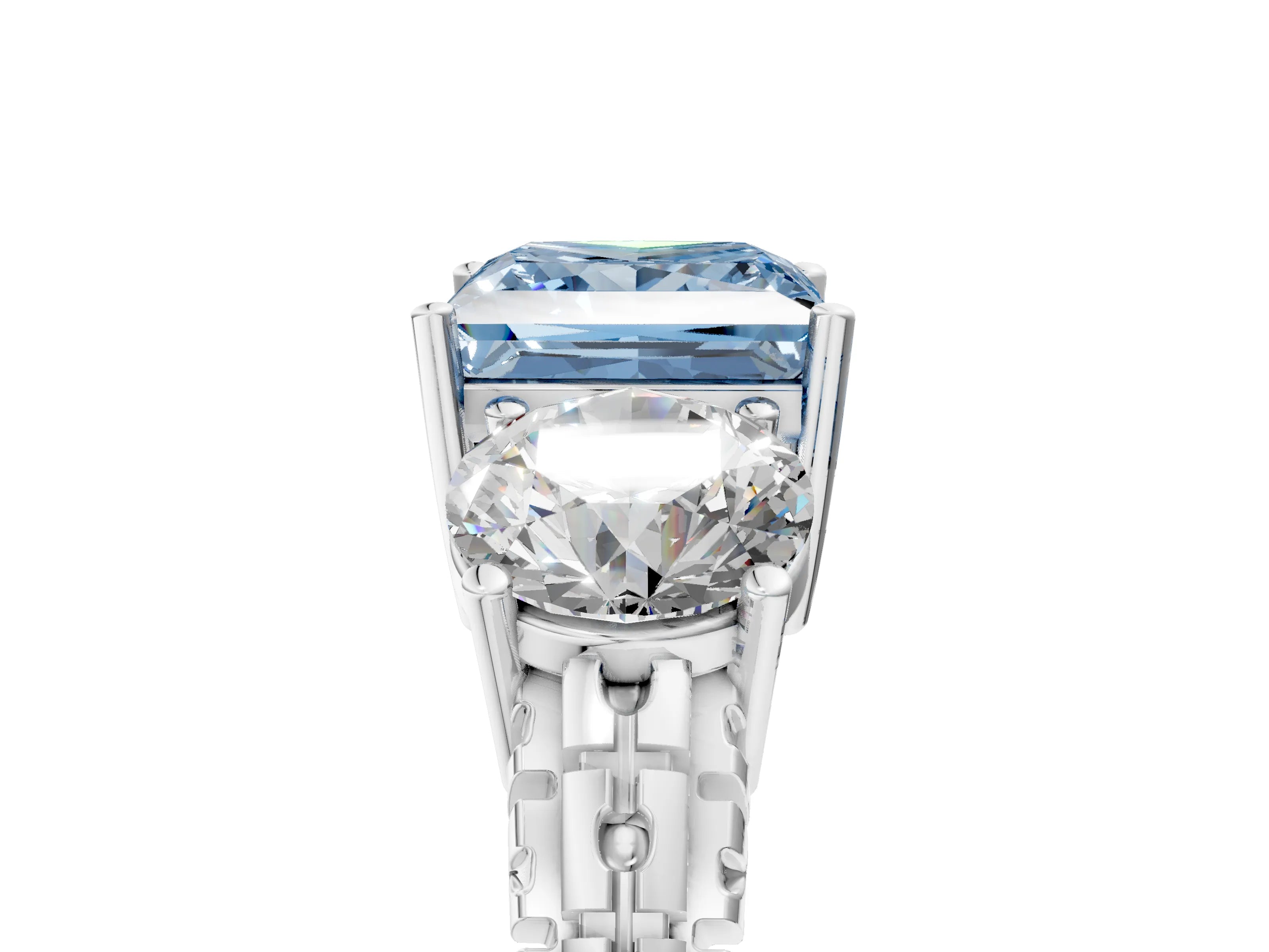 White gold Three-Stone Fancy Blue Princess Cut Cut Diamond Ring with Channel-Set Band and Prong Setting_5