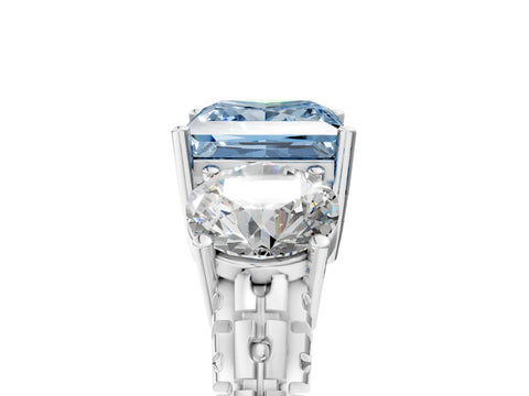 White gold Three-Stone Fancy Blue Princess Cut Cut Diamond Ring with Channel-Set Band and Prong Setting_5