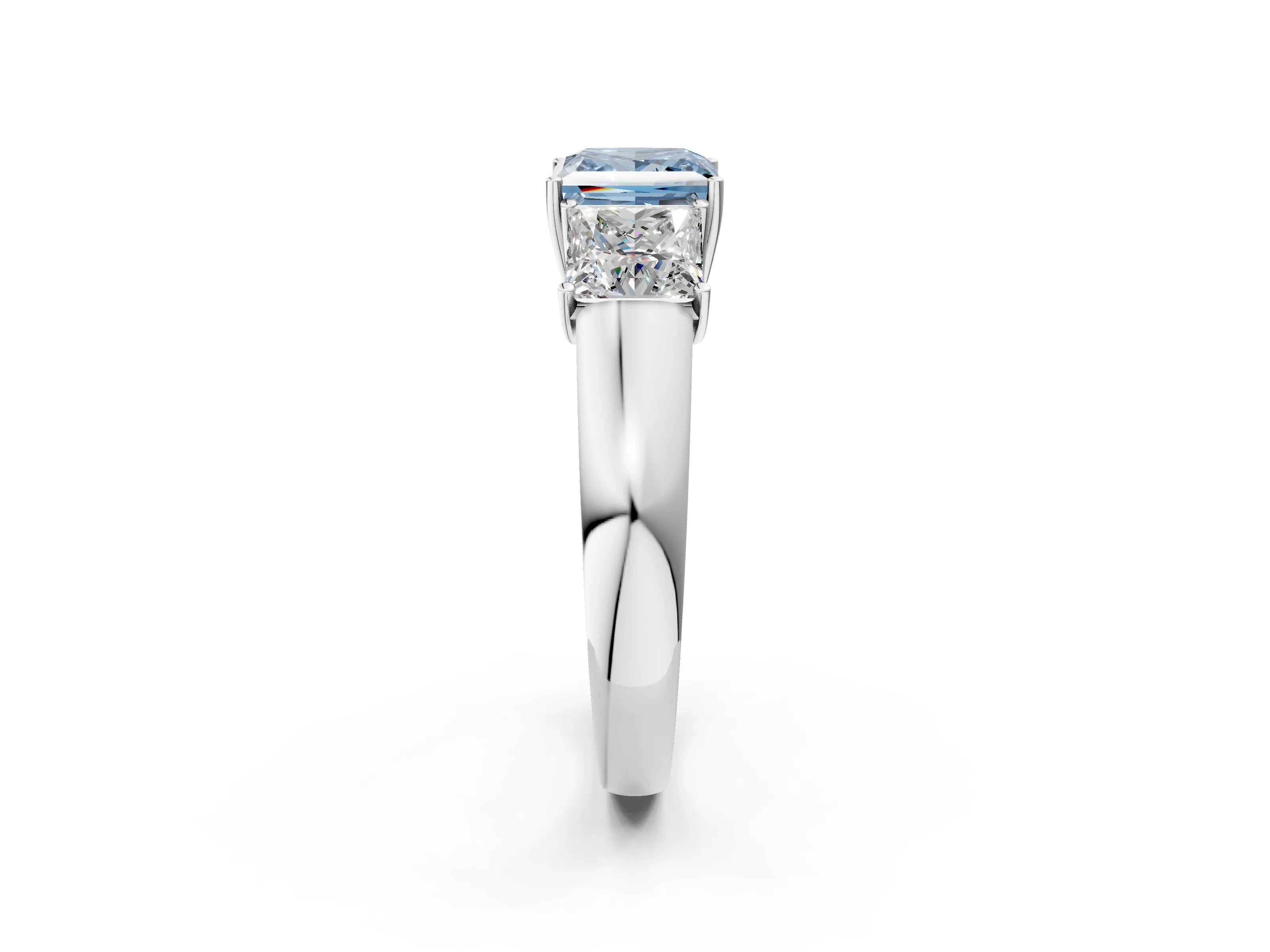 White gold Three-Stone Fancy Blue Princess Cut Cut Diamond Ring with Prong Setting and Classic Band_2