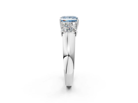 White gold Three-Stone Fancy Blue Princess Cut Cut Diamond Ring with Prong Setting and Classic Band_2