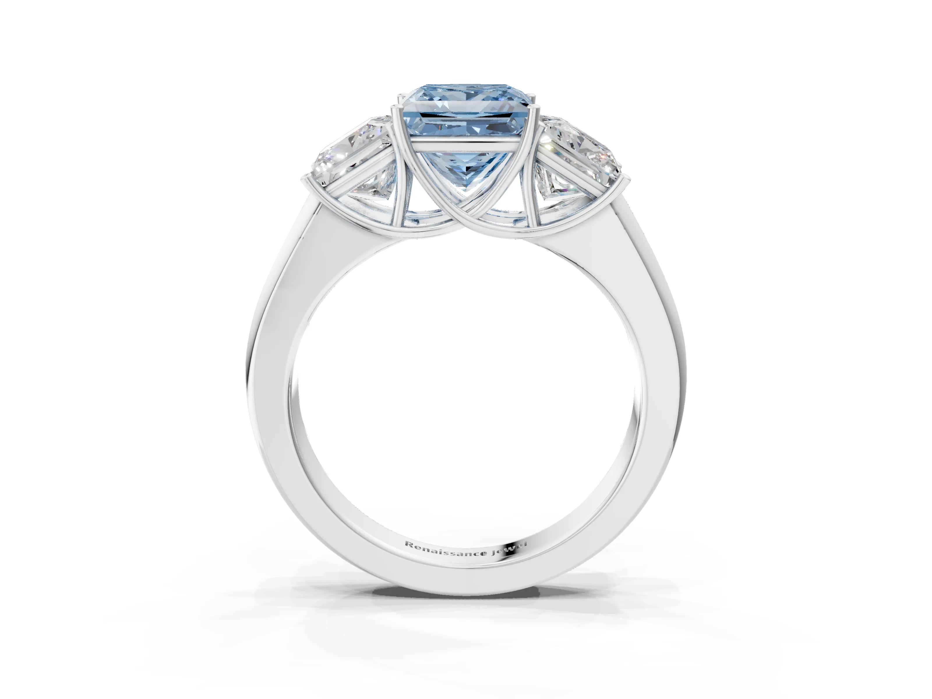 White gold Three-Stone Fancy Blue Princess Cut Cut Diamond Ring with Prong Setting and Classic Band_3