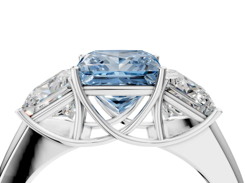 White gold Three-Stone Fancy Blue Princess Cut Cut Diamond Ring with Prong Setting and Classic Band_4