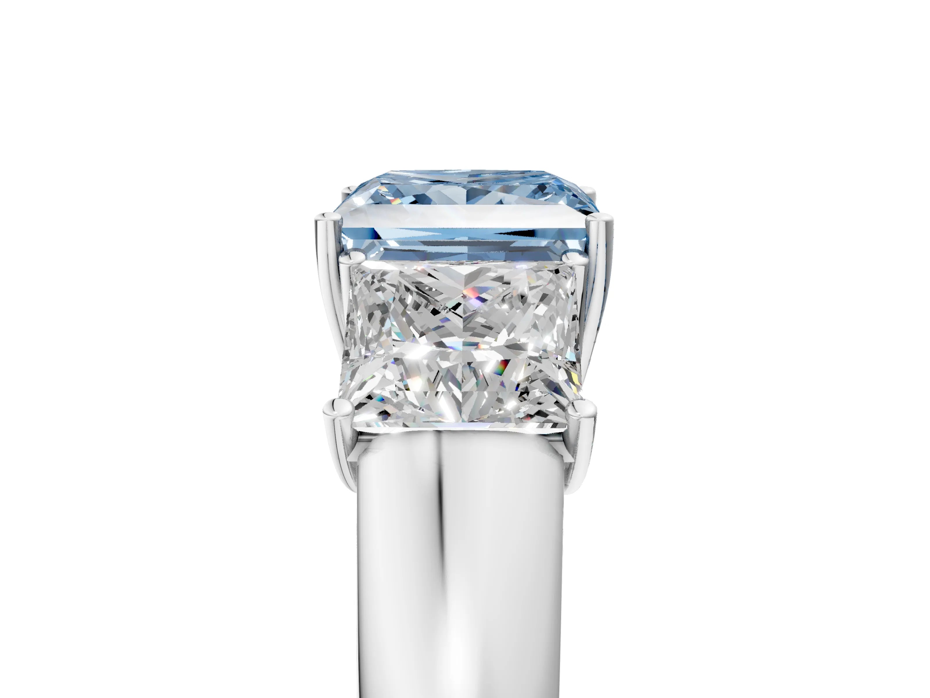 White gold Three-Stone Fancy Blue Princess Cut Cut Diamond Ring with Prong Setting and Classic Band_5