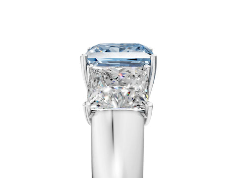 White gold Three-Stone Fancy Blue Princess Cut Cut Diamond Ring with Prong Setting and Classic Band_5