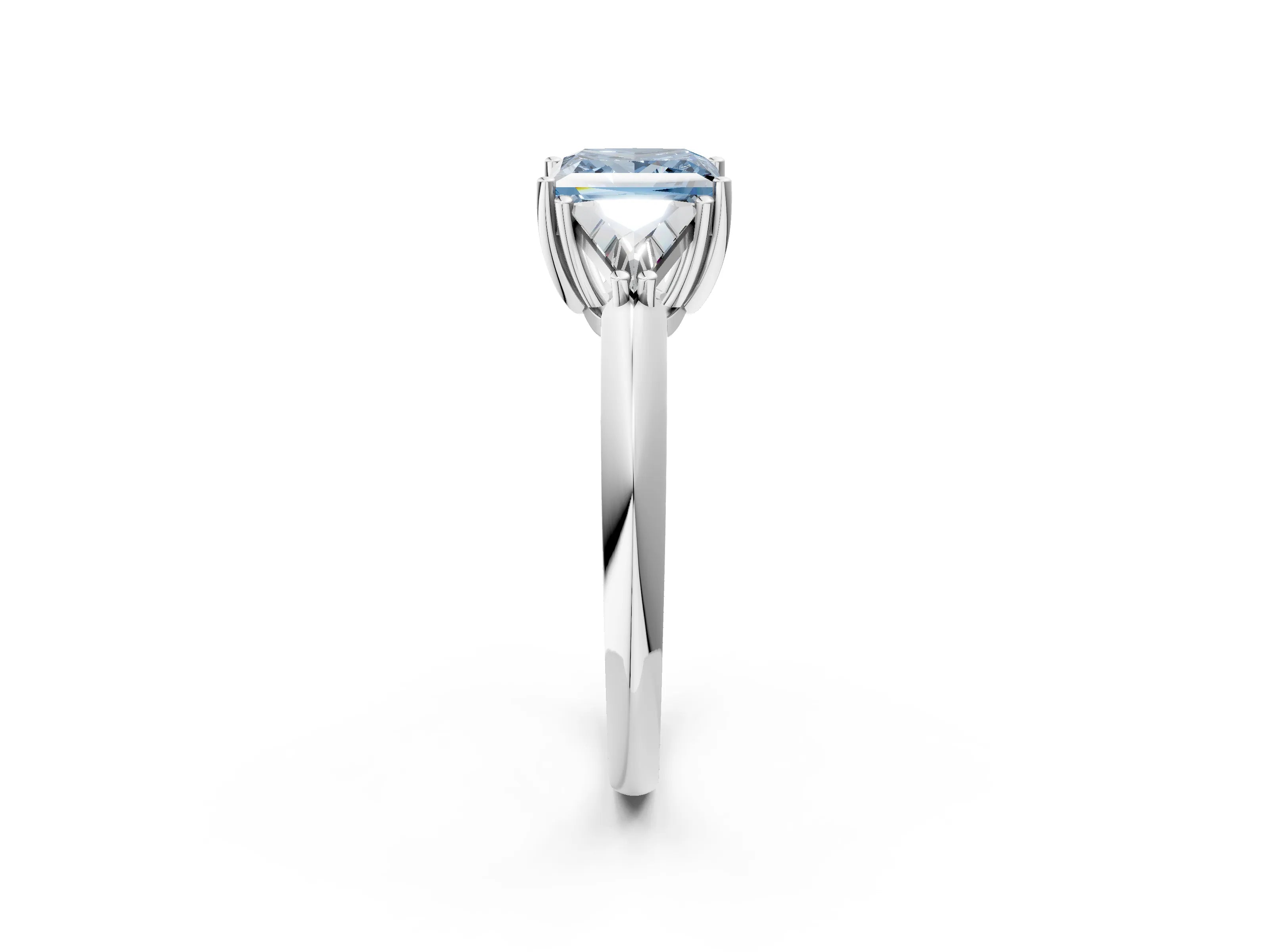 White gold Three-Stone Fancy Blue Princess Cut Cut Diamond Ring with Trillion Side Stones and Four-Prong Setting_13