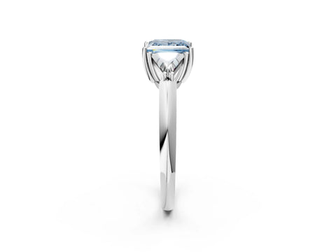 White gold Three-Stone Fancy Blue Princess Cut Cut Diamond Ring with Trillion Side Stones and Four-Prong Setting_13