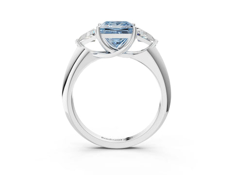 White gold Three-Stone Fancy Blue Princess Cut Cut Diamond Ring with Trillion Side Stones and Four-Prong Setting_14