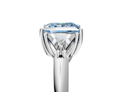 White gold Three-Stone Fancy Blue Princess Cut Cut Diamond Ring with Trillion Side Stones and Four-Prong Setting_16