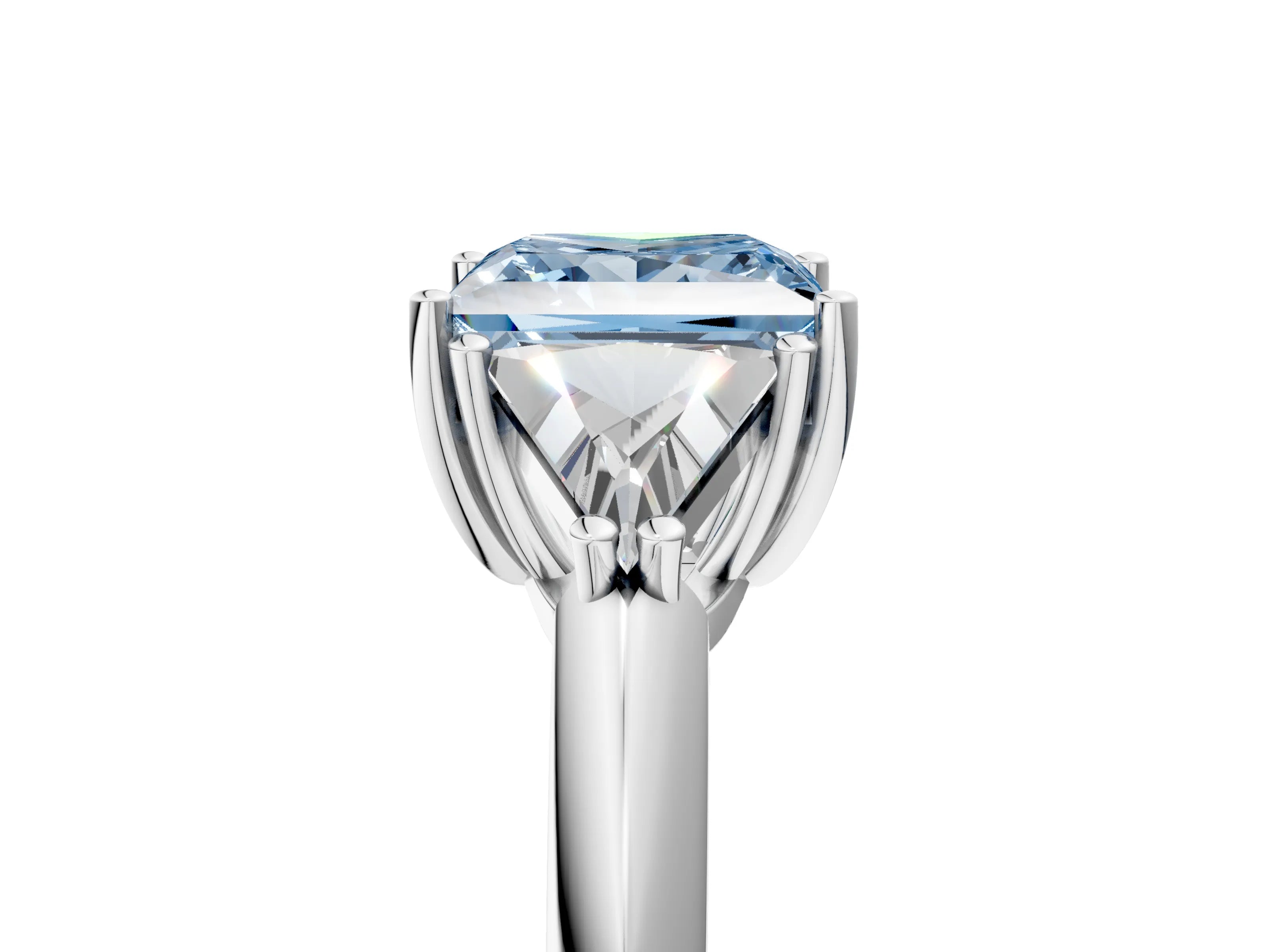 White gold Three-Stone Fancy Blue Princess Cut Cut Diamond Ring with Trillion Side Stones and Four-Prong Setting_16