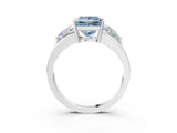 White gold Three-Stone Fancy Blue Princess Cut Cut Diamond Ring with Trillion Side Stones on a Split Shank Band_15