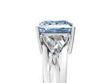 White gold Three-Stone Fancy Blue Princess Cut Cut Diamond Ring with Trillion Side Stones on a Split Shank Band_17