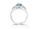 White gold Three-Stone Fancy Blue Princess Cut Cut Diamond Ring with Trillion Side Stones on a Split Shank Band_3