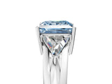 White gold Three-Stone Fancy Blue Princess Cut Cut Diamond Ring with Trillion Side Stones on a Split Shank Band_5