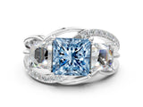 White gold Three-Stone Fancy Blue Princess Cut Cut Diamond Split Shank Prong Set Ring_12
