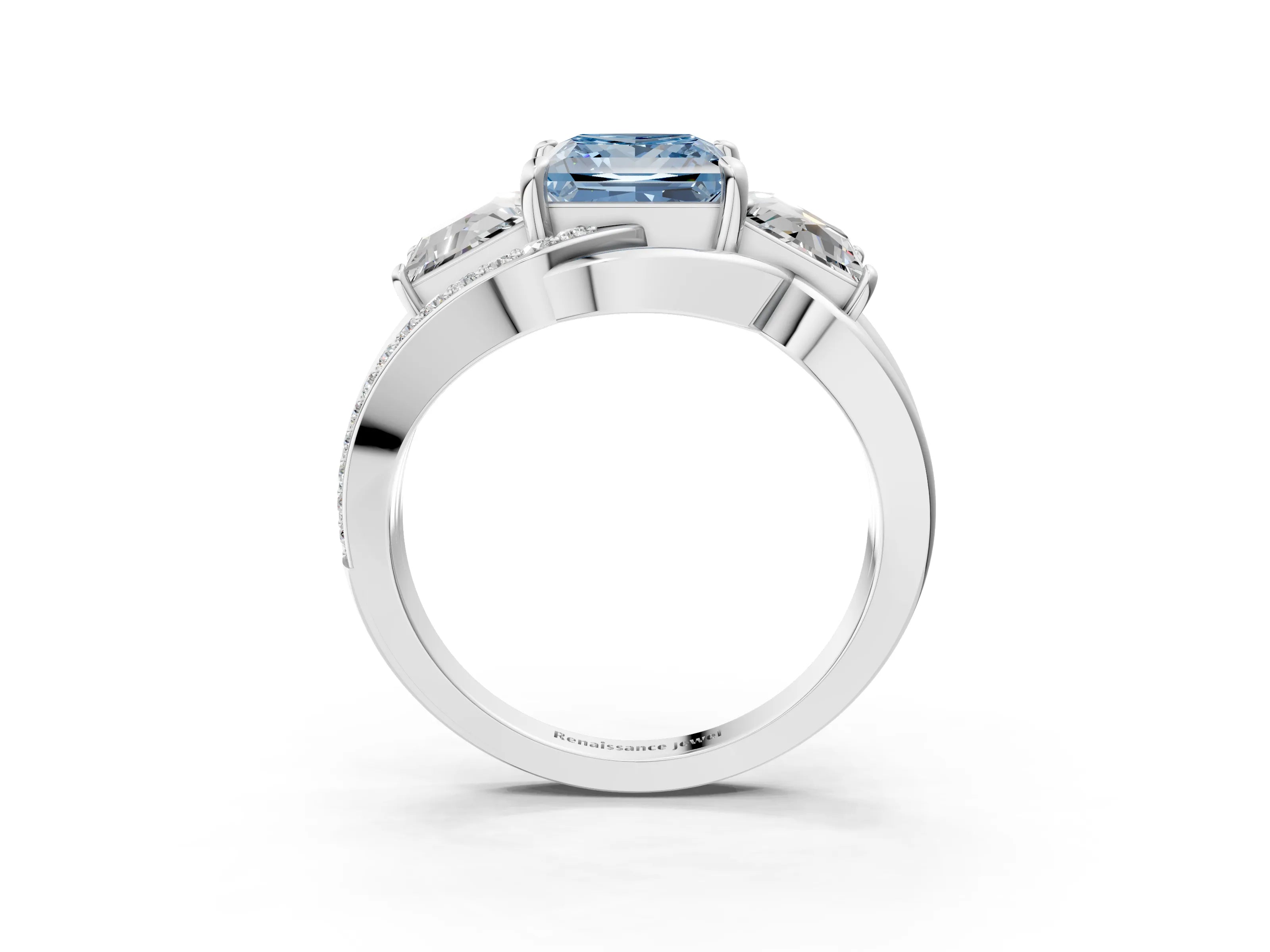 White gold Three-Stone Fancy Blue Princess Cut Cut Diamond Split Shank Prong Set Ring_27
