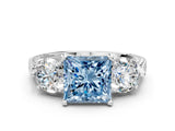 White gold Three-Stone Fancy Blue Princess Cut Cut Milgrain Band Prong Setting Ring