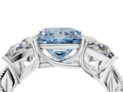 White gold Three-Stone Fancy Blue Princess Cut Cut Milgrain Pavé Engagement Ring_16